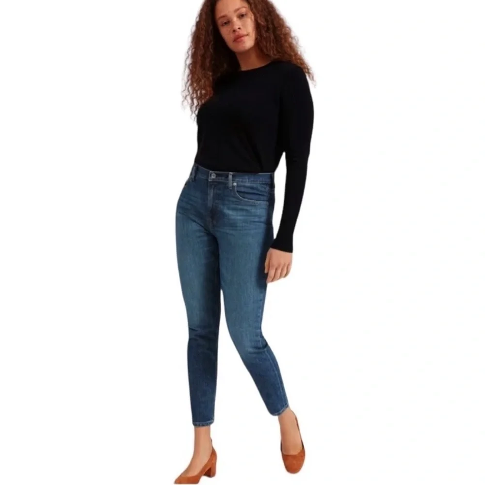Everlane Curvy High Rise Skinny Crop Jean Med Dark Wash Sz 32